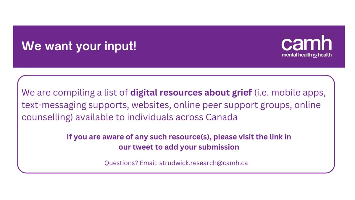 Hello Twitter folks,

@lydiantoinette is completing her <a href="/AMSHealthcare/">AMS Healthcare</a> Fellowship Project and is looking to identify #digital resources about grief. See below.

Thank you for any assistance!

<a href="/CNIA_CA/">CNIA</a> 
<a href="/onigrnao/">ONIG</a> 
<a href="/DigiHealthCA/">Digital Health Canada</a> 
<a href="/PrairiesHIMSS/">HIMSS Canadian Prairies Chapter</a> 
<a href="/HIMSS/">HIMSS</a> 
<a href="/amianiwg/">AMIA Nursing Informatics Working Group (NIWG)</a> 
<a href="/CAMHnews/">CAMH</a>