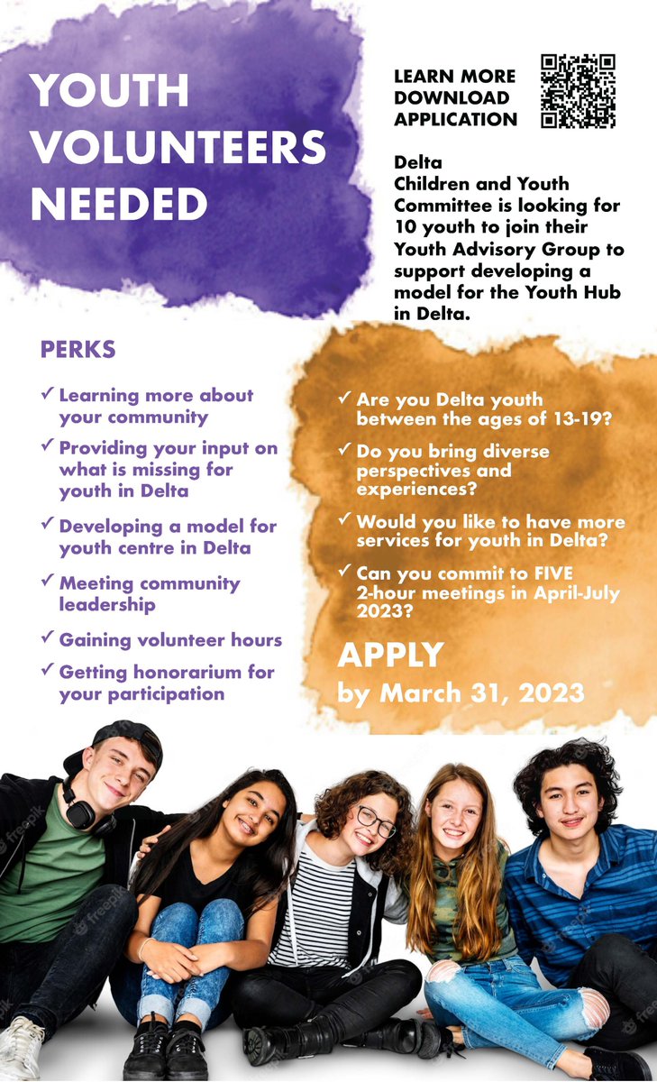 WE NEED YOU! <a href="/CityofDeltaBC/">City of Delta</a> <a href="/deltasd37/">DeltaSchoolDistrict</a> <a href="/deltapolice/">Delta Police Department</a> &amp; others in need of young people to help build a one stop shop for youth to access the care &amp; services they need. 

deltasd.bc.ca/news-events/ne…

#youthvoice #buildandtheywillcome #YouthProgram #Hub #kidsareourfuture 
<a href="/SloYlt/">@SLO-YLT Delta Police</a>