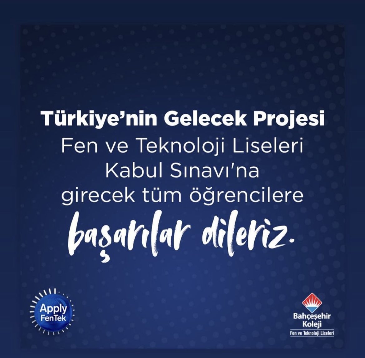 🔔 Yarın Bahçeşehir Koleji Fen ve Teknoloji Liseleri Kabul Sınavı'na girecek tüm öğrencilere başarılar dileriz. 

#BahçeşehirKoleji
#KazanılmışBirGelecek