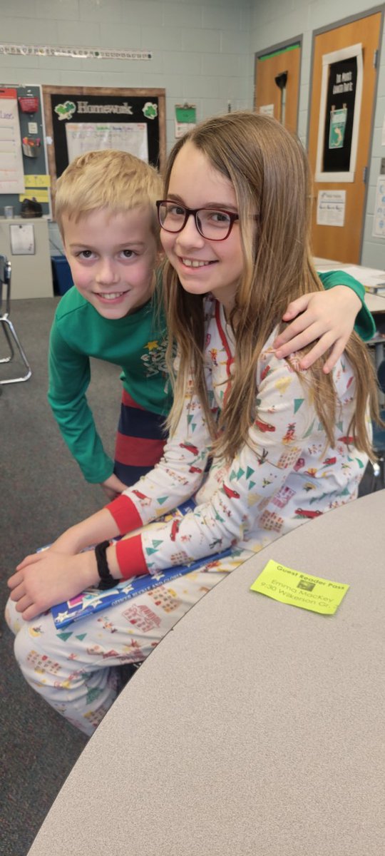 When your daughter surprises her little brother as today's class guest reader for #ReadAcrossAmerica #siblings #theydolikeeachother #pjday