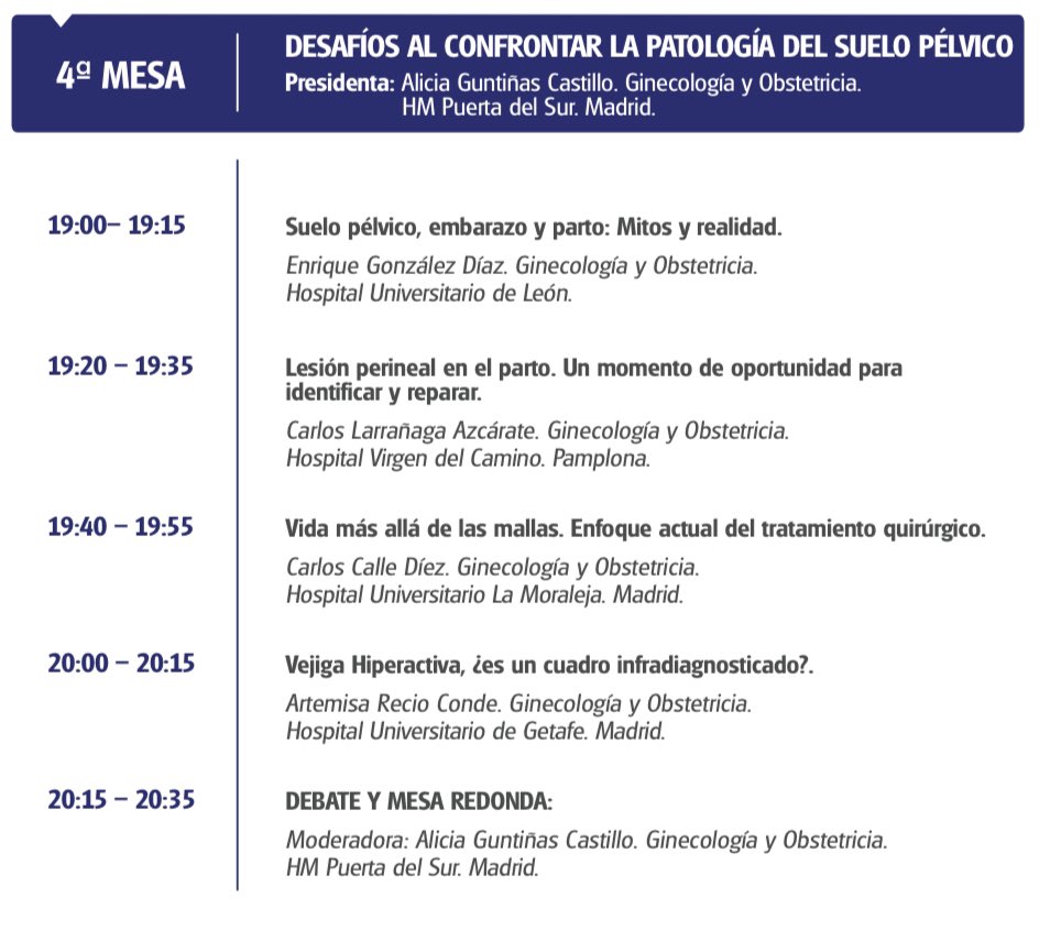 Un placer poder compartir una mesa de suelo pélvico en las XX Jornadas HM Gabinete Velázquez, con el Dr Calle, el Dr Larrañaga, y la Dra Recio, y moderados estupendamente por la Dra Guntiñas. #jornadashmgabinetevelazquez