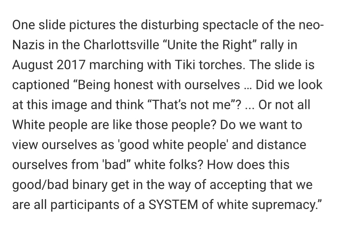 One slide had images of the "Unite the Right" rally in Charlottesville, Virginia. This slide represe