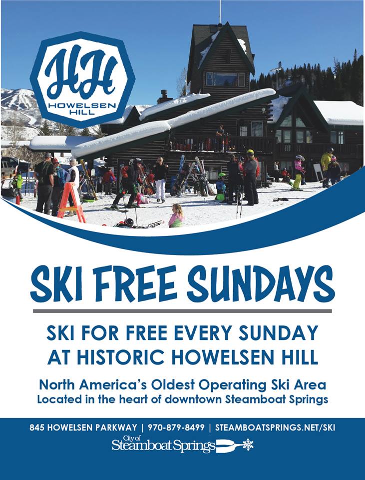 howelsenhill's tweet photo. No better deal around! Ski Free Sunday - free lift tickets and plenty of fun! Join us today from 10am to 4pm! https://t.co/nfsQisxH77