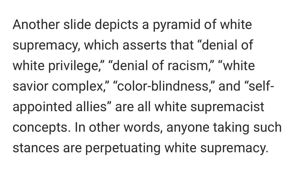 Another slide showed the White Supremacy Pyramid which depicts white supremacy from overt to covert.
