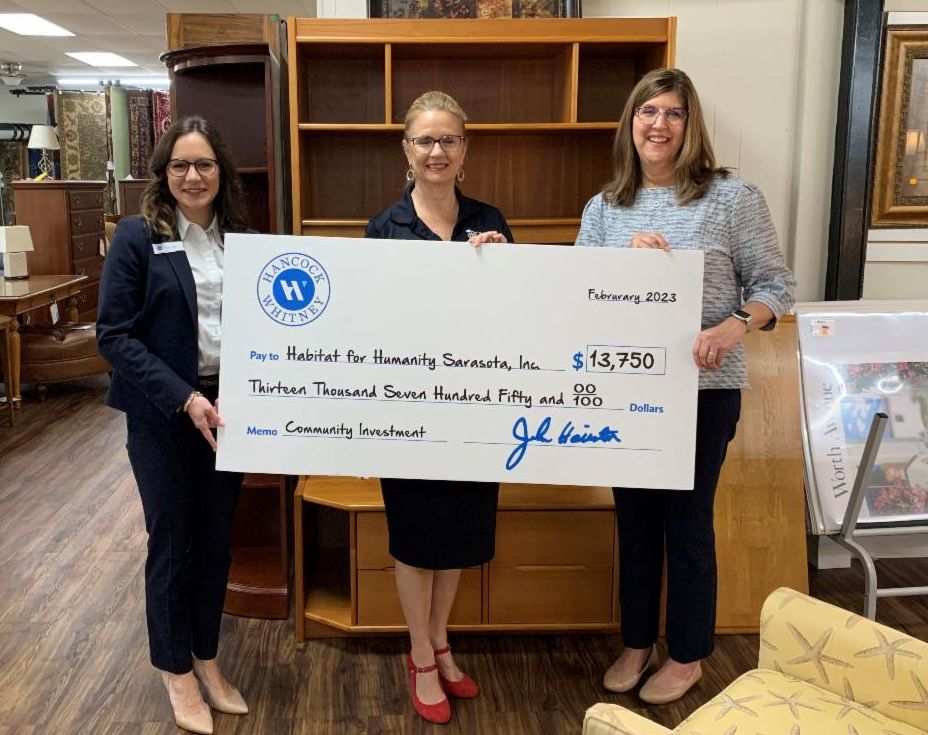 Thank you to <a href="/HancockWhitney/">Hancock Whitney</a> for an incredibly generous donation to our Critical Home Repair program. The funding will benefit low-income Sarasota homeowners needing assistance with home repairs to eliminate health &amp; safety barriers.