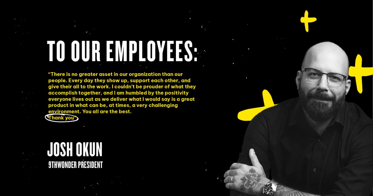 On this #EmployeeAppreciationDay, we want to thank all of our talented team members at 9thWonder who make our agency shine. Our president said it best: "There is no greater asset in our organization than our people." Here's to our amazing team! 🎉