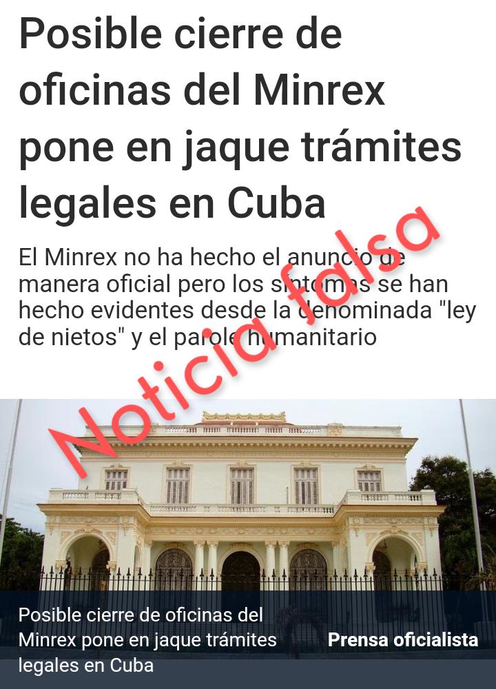 Desmentimos las informaciones falsas que están circulando en las plataformas digitales sobre el cierre nuestra oficina de legalización de documentos

<a href="/CubaMINREX/">Cancillería de Cuba</a> reitera que la legalización de documentos continúa realizándose con la intensidad acostumbrada de forma ininterrumpida