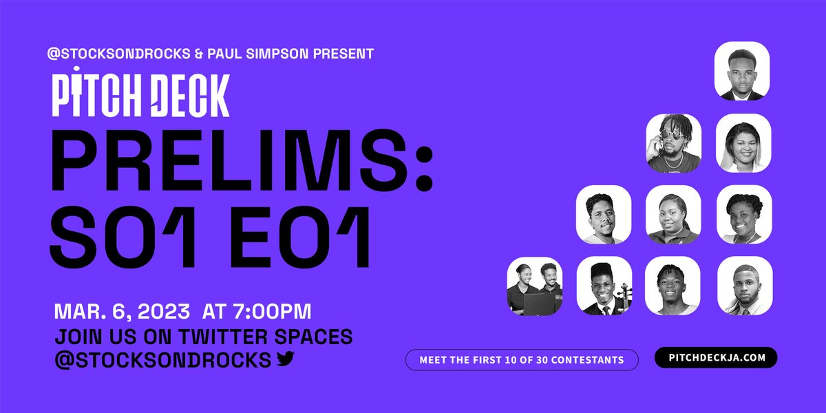 guruintraining_'s tweet photo. Which of these contestants can take their business to the next level and win a share of US$100,000 in grants!

Join us for Pitch Deck Prelims LIVE on Twitter Spaces, on March 6th at 7pm EST.

Set your reminder https://t.co/Vj8Q8qcVBt

#PitchDeckPrelims #First10of30 #pitchdeckja https://t.co/7VtAAlU7b0