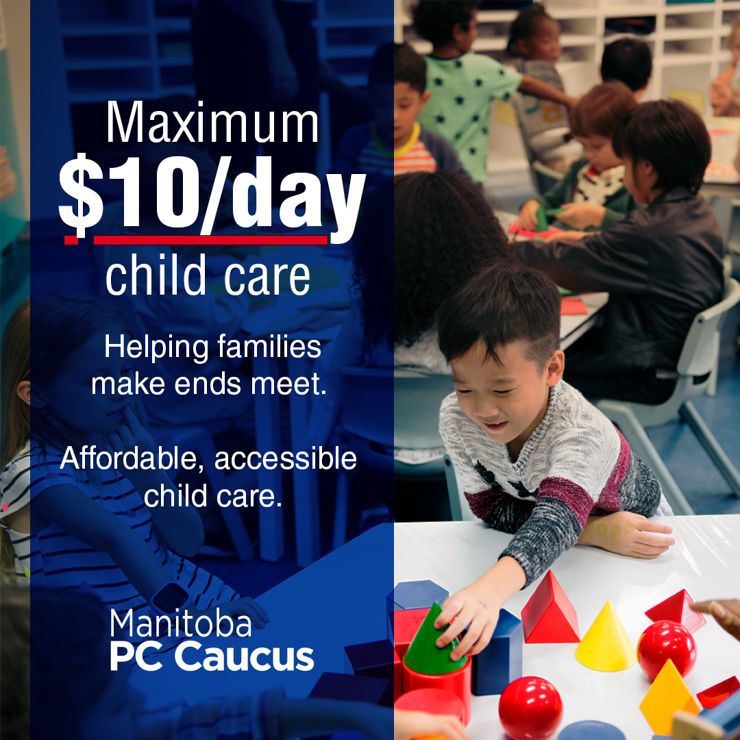 Your PC Team has reached a historic milestone. Manitoba families will pay a maximum of $10 a day for children 12 years and under for regular hours of care, beginning April 2nd – 3 years ahead of schedule! #mbpoli 

Learn more: news.gov.mb.ca/news/?archive=…