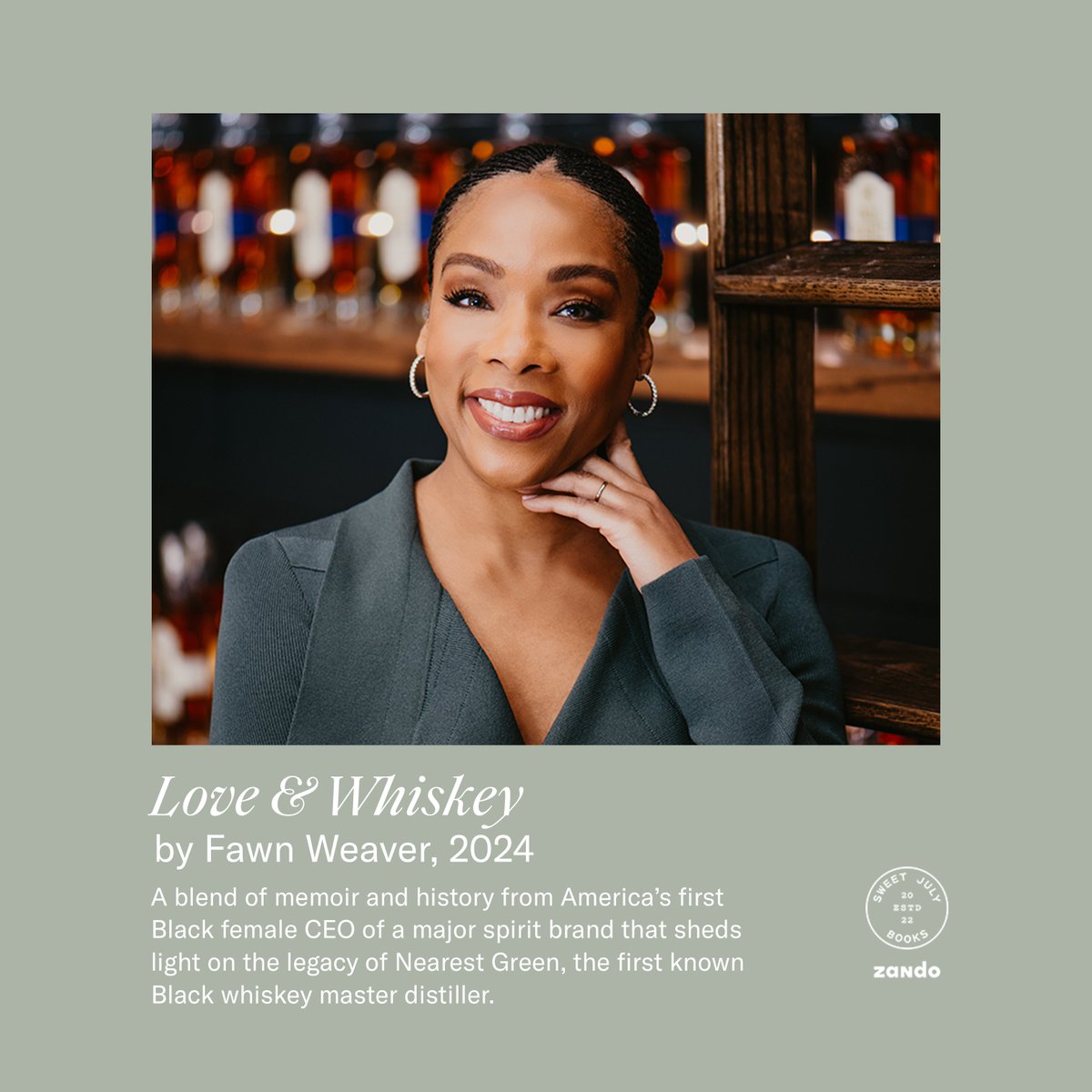 @ayeshacurry @sweetjulymag LOVE & WHISKEY is a blend of memoir and history from @UncleNearest CEO @FawnWeaver. LOVE & WHISKEY sheds light on the legacy of the first known Black whiskey master distiller and offers details on Weaver’s own journey as she navigates love, faith, and legacy. Coming 2024.