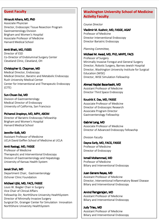 WashU Medicine Division of Gastroenterology (@washumedgastro) on Twitter photo We are excited to announce the Washington University Advanced Endoscopy Fellows Course!
For senior GI, advanced endoscopy and surgical fellows, join us September 7th & 8th for didactics and hands-on sessions with @WUGastro <a href="/WashUSurgery/">WashU Medicine Department of Surgery</a> faculty and national experts.See attached! We are excited to announce the Washington University Advanced Endoscopy Fellows Course!
For senior GI, advanced endoscopy and surgical fellows, join us September 7th & 8th for didactics and hands-on sessions with @WUGastro <a href="/WashUSurgery/">WashU Medicine Department of Surgery</a> faculty and national experts.See attached!