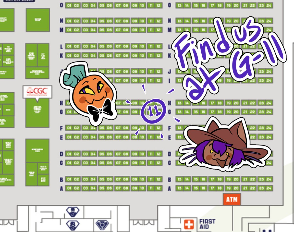 Rezllen's tweet image. Meant to post this yesterday but @NightMargin and I are at #ECCC2023 together this year at G-11 in the artist alley!! Come find the table that&apos;s half pastel, half spooky, and many memes! 💡💜🎃
