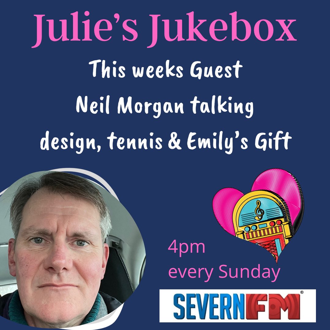 Julie Kent MBE (@juliekentmbe) on Twitter photo On my radio show this Sunday
Julieβs Jukebox on @severnfm
Neil from <a href="/neilmorg/">Neil Morgan Design</a> talking design, tennis, Emilyβs Gift & more
Would love to have you with us π»
<a href="/CountyBizShows/">County Business Shows</a> <a href="/PunchlineGlos/">Punchline-Gloucester.com</a> <a href="/eastglos/">East Glos Club | Tennis, Squash, Padel, Racketball</a> <a href="/EmilysGift/">Emily's Gift</a>
#RadioShow #juliesjukebox #Sunday On my radio show this Sunday
Julieβs Jukebox on @severnfm
Neil from <a href="/neilmorg/">Neil Morgan Design</a> talking design, tennis, Emilyβs Gift & more
Would love to have you with us π»
<a href="/CountyBizShows/">County Business Shows</a> <a href="/PunchlineGlos/">Punchline-Gloucester.com</a> <a href="/eastglos/">East Glos Club | Tennis, Squash, Padel, Racketball</a> <a href="/EmilysGift/">Emily's Gift</a>
#RadioShow #juliesjukebox #Sunday
