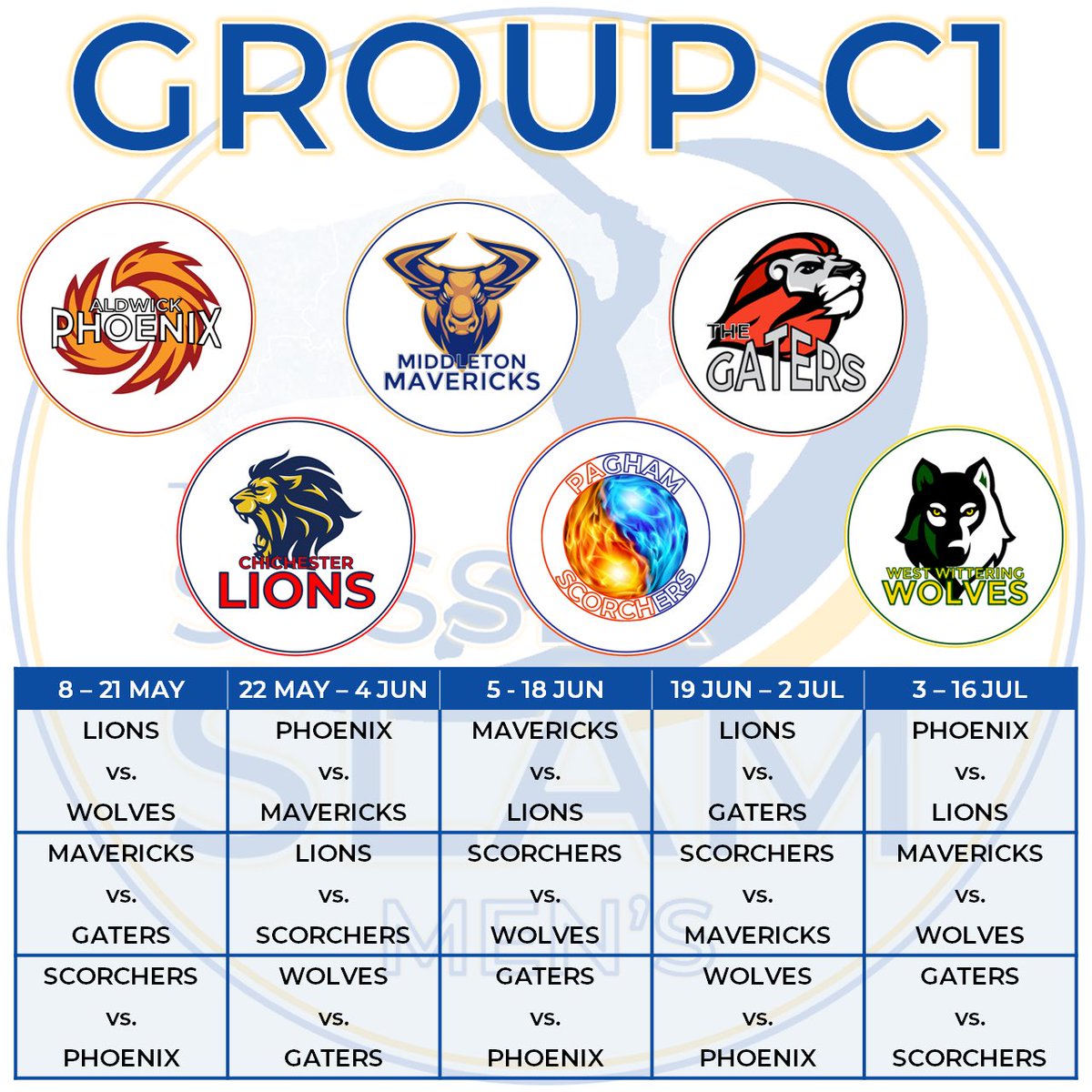 Sussex Slam (@sussexslam) on Twitter photo MENβS CUP GROUP 1
<a href="/AldwickCC/">Aldwick Cricket Club</a> Phoenix
<a href="/CPPCricket/">Chichester PP Cricket</a> Lions
<a href="/MiddletonCC/">MiddletonCC</a> Mavericks
<a href="/CricketPagham/">Pagham Cricket Club</a> Scorchers
<a href="/Eastergate_CC/">Eastergate Cricket Club</a> Gaters
<a href="/WestWittCC/">West Wittering CC</a> Wolves MENβS CUP GROUP 1
<a href="/AldwickCC/">Aldwick Cricket Club</a> Phoenix
<a href="/CPPCricket/">Chichester PP Cricket</a> Lions
<a href="/MiddletonCC/">MiddletonCC</a> Mavericks
<a href="/CricketPagham/">Pagham Cricket Club</a> Scorchers
<a href="/Eastergate_CC/">Eastergate Cricket Club</a> Gaters
<a href="/WestWittCC/">West Wittering CC</a> Wolves