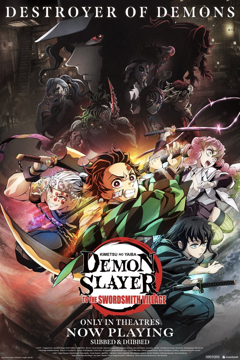 Crunchyroll's tweet image. Demon Slayer: Kimetsu no Yaiba -To the Swordsmith Village- is now playing on the big screen! @DemonSlayerUSA 🔥

⚔️ TICKETS: got.cr/DemonSlayerTOS…