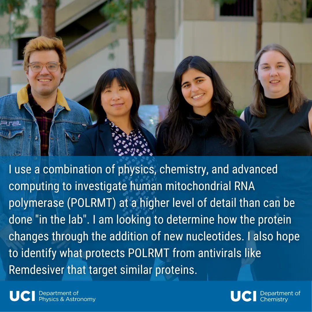 UCIPhysAstro's tweet photo. Meet Shannon, 2nd year PhD student in Professor Jin Yu's group. Swipe to learn more about their #research probing the behavior of #human #mitochondrial #RNA #polymerase. 
@UCIPhysSci @UCIrvine #chemistry https://t.co/AvdBgxXJ43