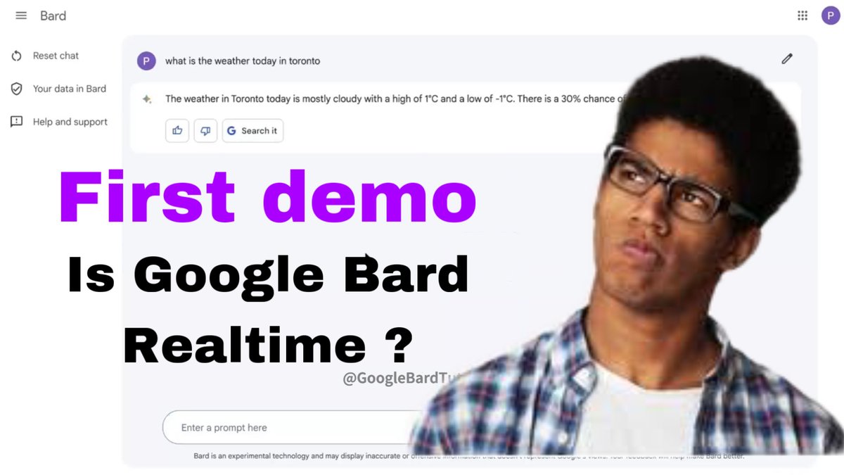 BardAITutorials's tweet image. Check out our latest video on Google Bard's first demo! 👇👇
youtu.be/bEKtE4Jyhs0
Learn about its real-time capabilities, accurate weather updates, and how it compares to ChatGPT. Watch now to discover the power of AI-generated text. 
#GoogleBard #BardAI #ChatGPT #Bard
