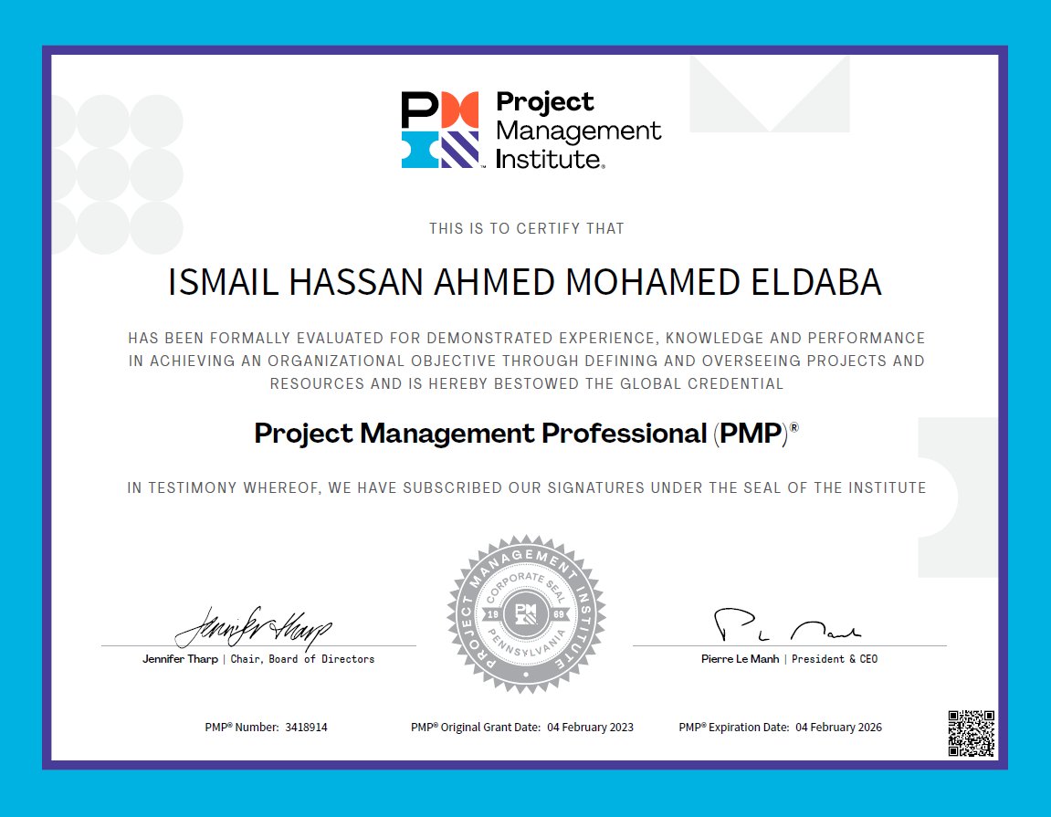 تم بفضل الله النجاح والحصول على شهاده ادارة المشروعات #PMP  #PMI 
بشكر ربنا على نعمه التى لاتعد ولا تحصى