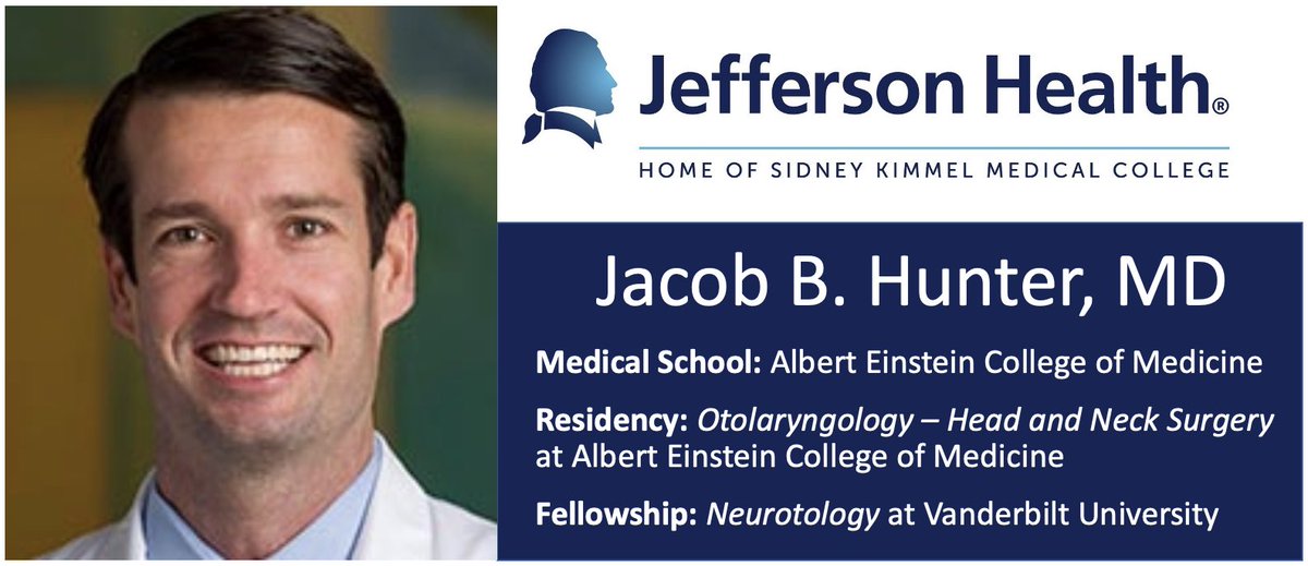 Excited to welcome <a href="/JacobBHunter/">Jacob Hunter</a> to <a href="/TJUHospital/">Jefferson Health</a> on #WorldHearingDay. Dr. Hunter joins <a href="/Jefferson_OTO/">Jefferson Otolaryngology- Head and Neck Surgery</a> as Division Chief of Otology and brings extensive ear and skull base expertise to the Philadelphia region! #cochlearimplant #hearinghealth