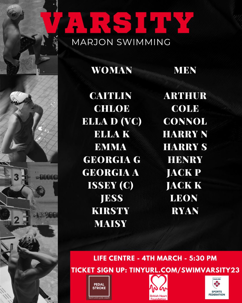 Get your tickets before swimming varsity tomorrow! Tinyurl.com/swimvarsity23 #plymouth #marjon #swimming