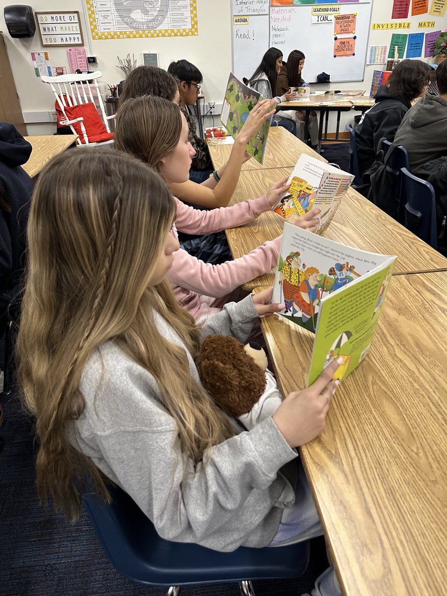 ParksJHS's tweet photo. We are Celebrating Read Across America with pajama day and some fun reading in homeroom. Mrs. Santillan's class enjoyed some math books! @FullertonSD @MrsMundschau #ParksBest2Years #TheParksWAY @SantillansMath https://t.co/1OE5bEF9t5