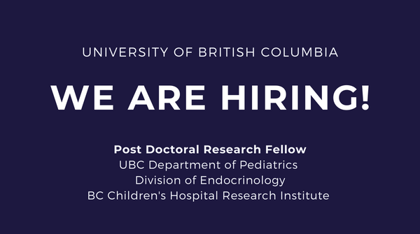 BC Diabetes Research Network (@bcdiabresnet) on Twitter photo We are #hiring #postdoc in Pediatric Endocrinology @UBCPediatrics <a href="/BCCHresearch/">BC Children's Hospital Research Institute</a> <a href="/AngelaMDevlin/">Angela Devlin</a> <a href="/dinapana/">Dr. Dina Panagiotopoulos</a>
Join our multidisciplinary translational research program in clinical pediatric diabetes research based in Vancouver, BC.
Job Posting:
ubc.wd10.myworkdayjobs.com/en-US/ubcfacul… We are #hiring #postdoc in Pediatric Endocrinology @UBCPediatrics <a href="/BCCHresearch/">BC Children's Hospital Research Institute</a> <a href="/AngelaMDevlin/">Angela Devlin</a> <a href="/dinapana/">Dr. Dina Panagiotopoulos</a>
Join our multidisciplinary translational research program in clinical pediatric diabetes research based in Vancouver, BC.
Job Posting:
ubc.wd10.myworkdayjobs.com/en-US/ubcfacul…