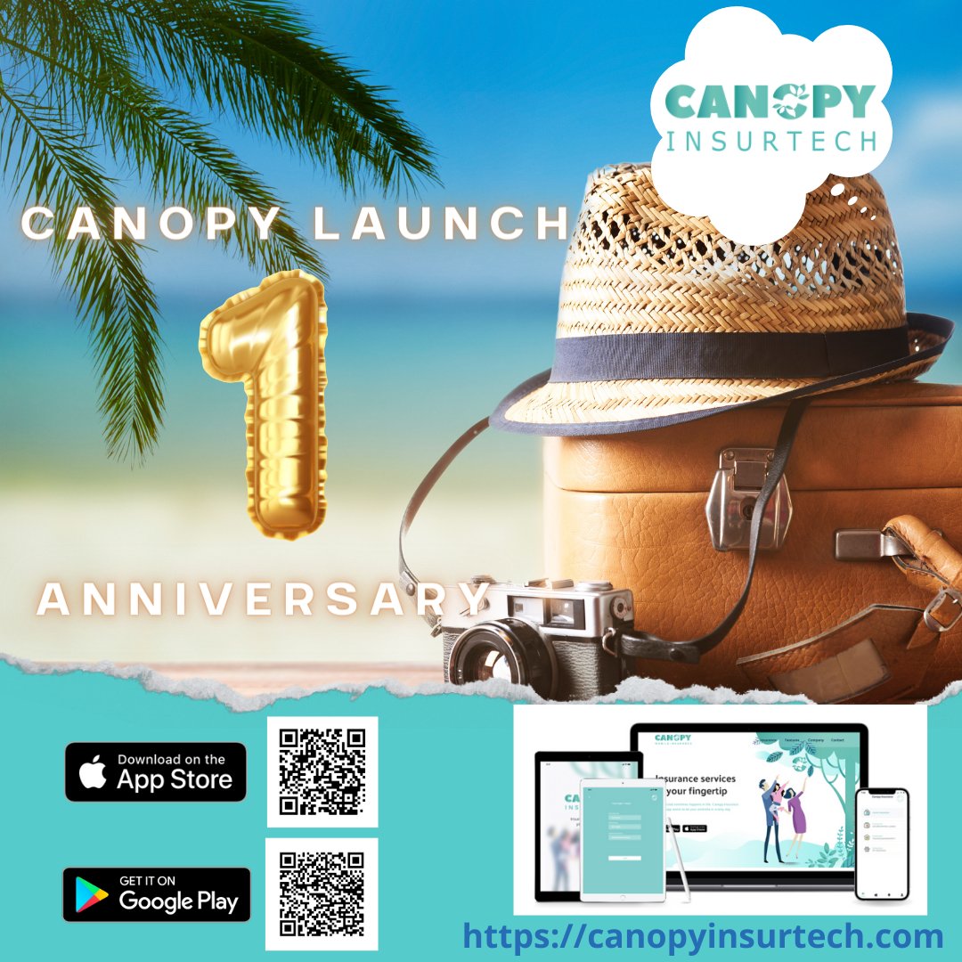 🎉🚀 Happy 1 year launch anniversary, #CanopyInsurtech app! 🎉🚀 We couldn't have done it without our awesome clients. Thanks for choosing us as your insurance wingman. Let's keep soaring to new heights together! 😎✈️
 #travelinsurance #fintech #innovation #humblebrag