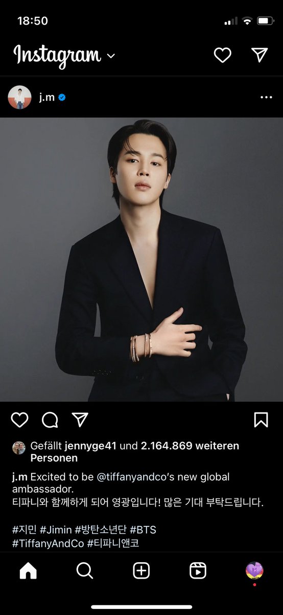 || Jm 🐤

• Jimin IG update 
🐤: Es ist eine Ehre mit Tiffany zusammenzuarbeiten! Freut euch darauf! <a href="/BTS_twt/">방탄소년단</a>