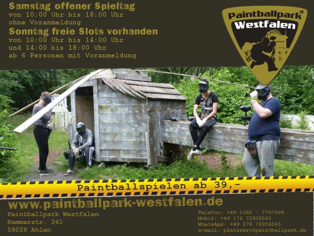 Paintball für alle ab 18 Jahren, immer am Samstag von 10-18 Uhr. Vorbeikommen, einchecken, Spaß haben ;-)

#outdoor #scenario #ppw #paintballpark #pewpew
#woodland #owl #sauerland #playpaintball #paintballspielen #funsport #gotcha #team #adrenalin #fit