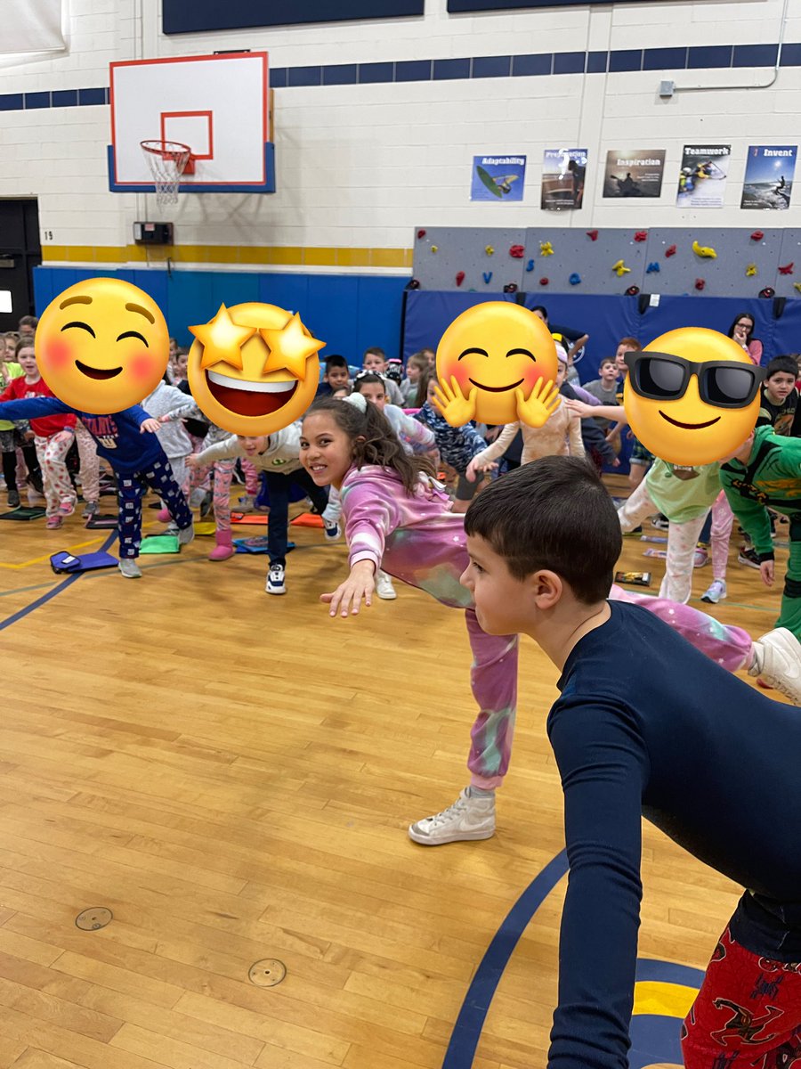 MsLeeHubbard's tweet photo. Leading @Hubbard_School school pride assembly with @GravalisPE to teach our new character trait of the month: Perseverance through exercises and stretches! #HubbardSchoolRocks https://t.co/s8DmXGdI5u