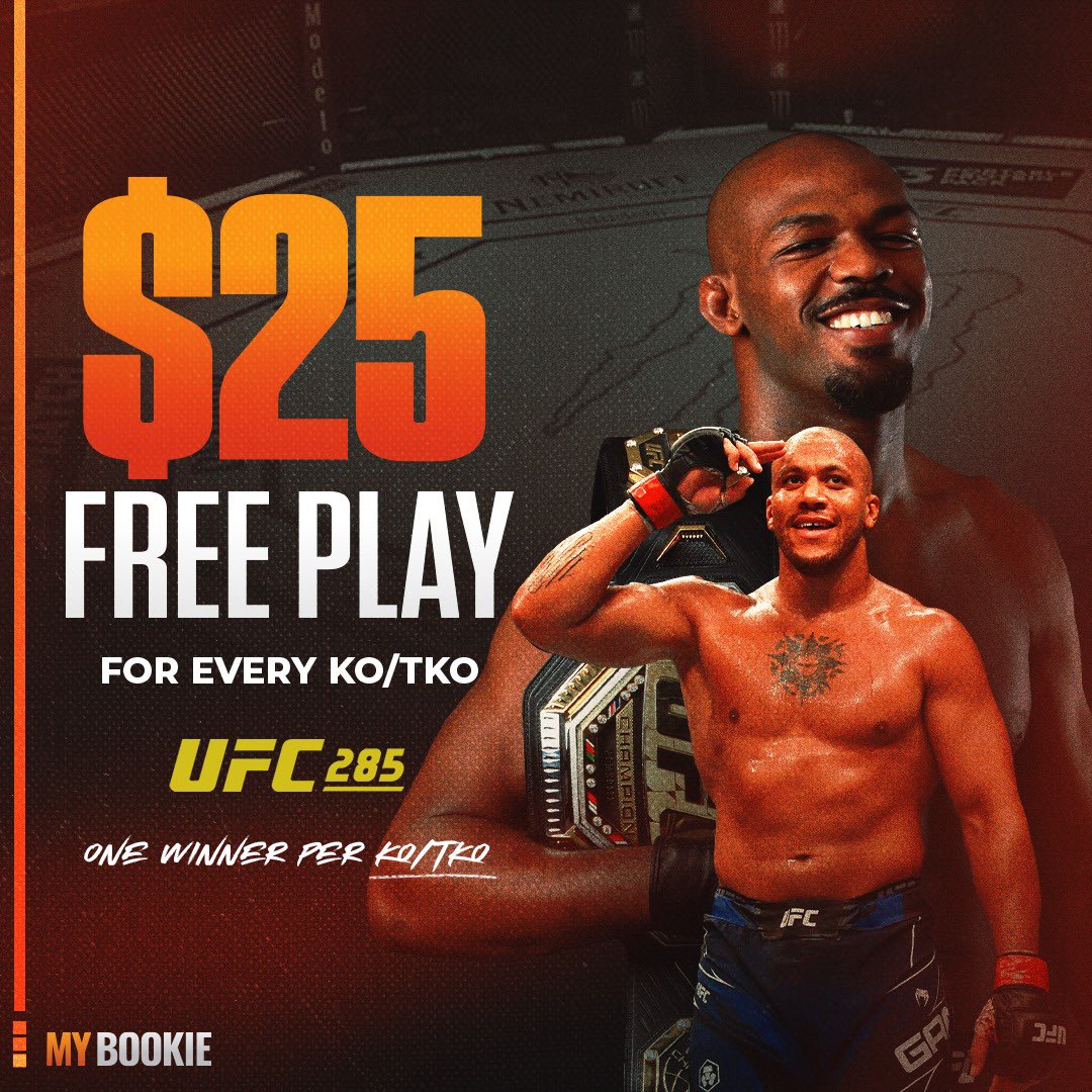 MyBookie's tweet image. 🚨🚨UFC 285 FREE PLAY🚨🚨

Jon Bones Jones returns to the Octagon for the first time in THREE YEARS. We had to cook up something good for this huge night‼️

How To Win:

1️⃣ Retweet
2️⃣ Reply with Jones/Gane prediction
3️⃣ Root for knockouts

🤼‍♂️#betwiththebest🤼‍♂️