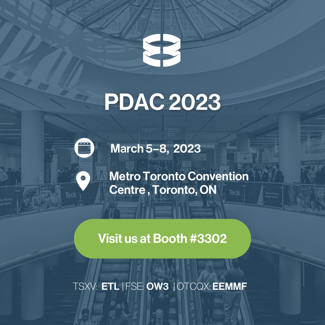 e3lithium's tweet photo. #E3Events - Stop by and say hi! E3 will be exhibiting at #PDAC2023 March 5-8.
Joins us at the world's premier mineral exploration convention at booth 3302 in the Investors Exchange.
Learn more about it here ⬇️
https://t.co/IE6lDM1BBQ https://t.co/i3iyCPDzD1