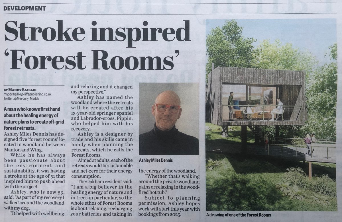 ForestRooms's tweet photo. Yesterday the Rutland Times, today the Rutland &amp; Stamford Mercury. Another article on the Forest Rooms ECO Tourist project in Rutland - Five off-grid &amp; sustainable luxury boutique forest retreats.
@uhl_stroke @muddyleicsrut @thestrokeassociation 
@mrgeorgeclarke @DiscoverRutland https://t.co/ymZeMR0ctk