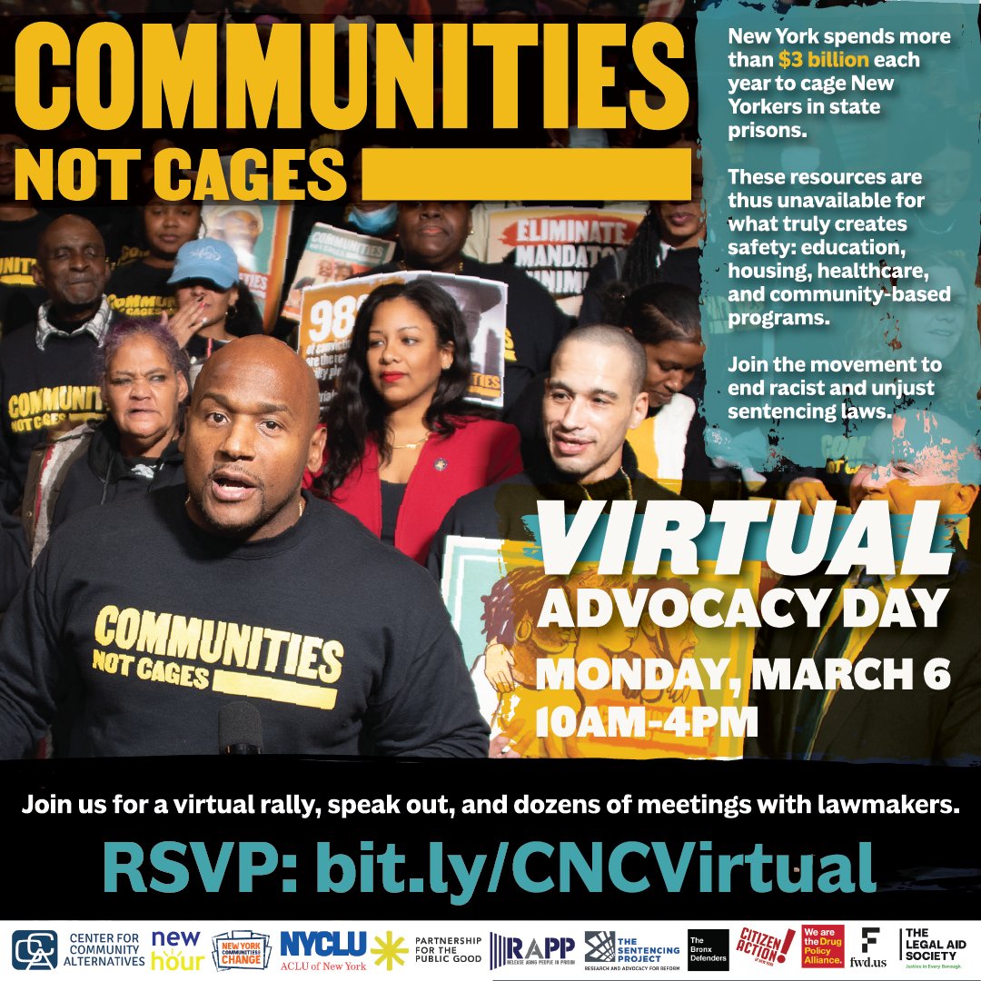 MONDAY:  We're taking our fight for #CommunitiesNotCages virtual! Join us on Zoom for a rally, speak out, and dozens of meetings with lawmakers to stand against racist & unjust sentencing laws. RSVP: bit.ly/CNCVirtual