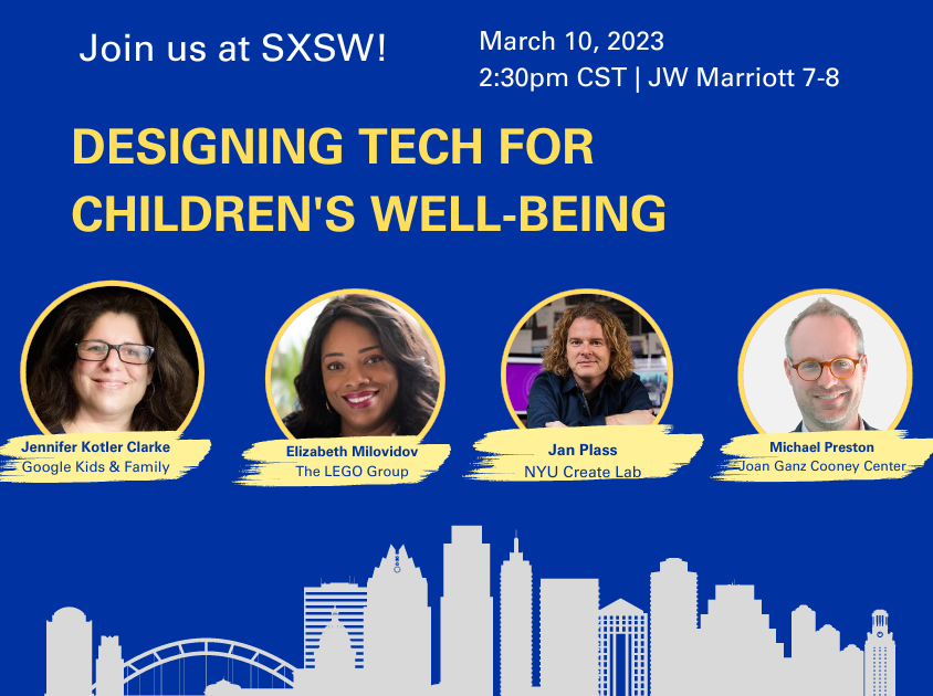 CooneyCenter's tweet photo. The countdown to #SXSW2023 is on! We can't wait to talk about Designing Tech for Children's Well-being and #RITEC. This initiative was founded by @LEGO_Group &amp; @UNICEF and supported by @theLEGOFoundation. @DigiParentCoach @janplass @reallymdp @jenkotler

https://t.co/criTksPvRe https://t.co/rzySfSwAQ2