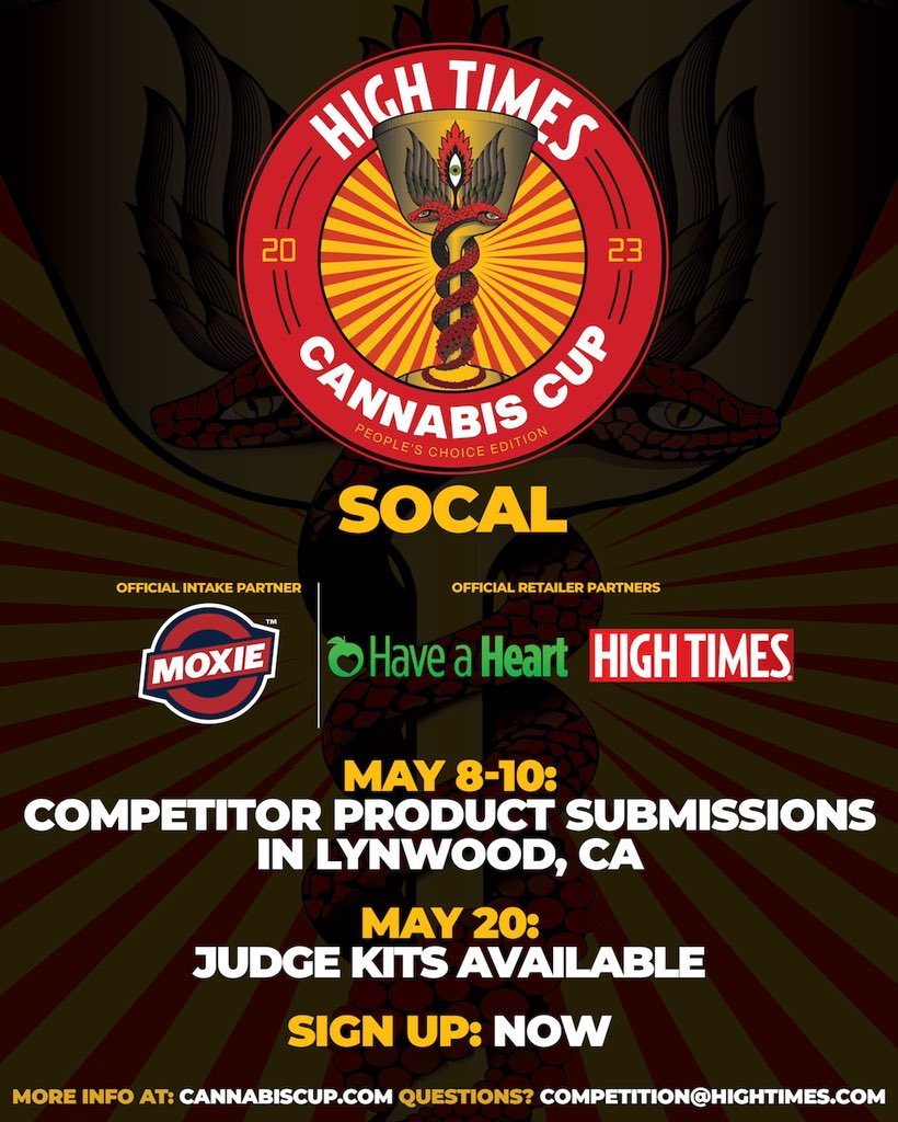 The High Times #CannabisCup SoCal: People’s Choice 2023 is LOCKED IN! Bringing the judging experience back to West Coast cannabis enthusiasts .

Enter today: cannabiscup.com
Judge Kits: Avail May 20th
━━
Intake: <a href="/enjoymoxie/">Moxie</a>

Retail Partner:
<a href="/haveaheart502/">Have a Heart</a> x High Times