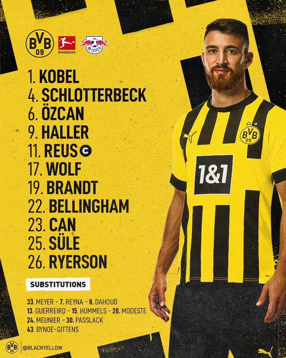BlackYellow's tweet image. 🚨 BVB STARTING XI VS. LEIPZIG 🚨
