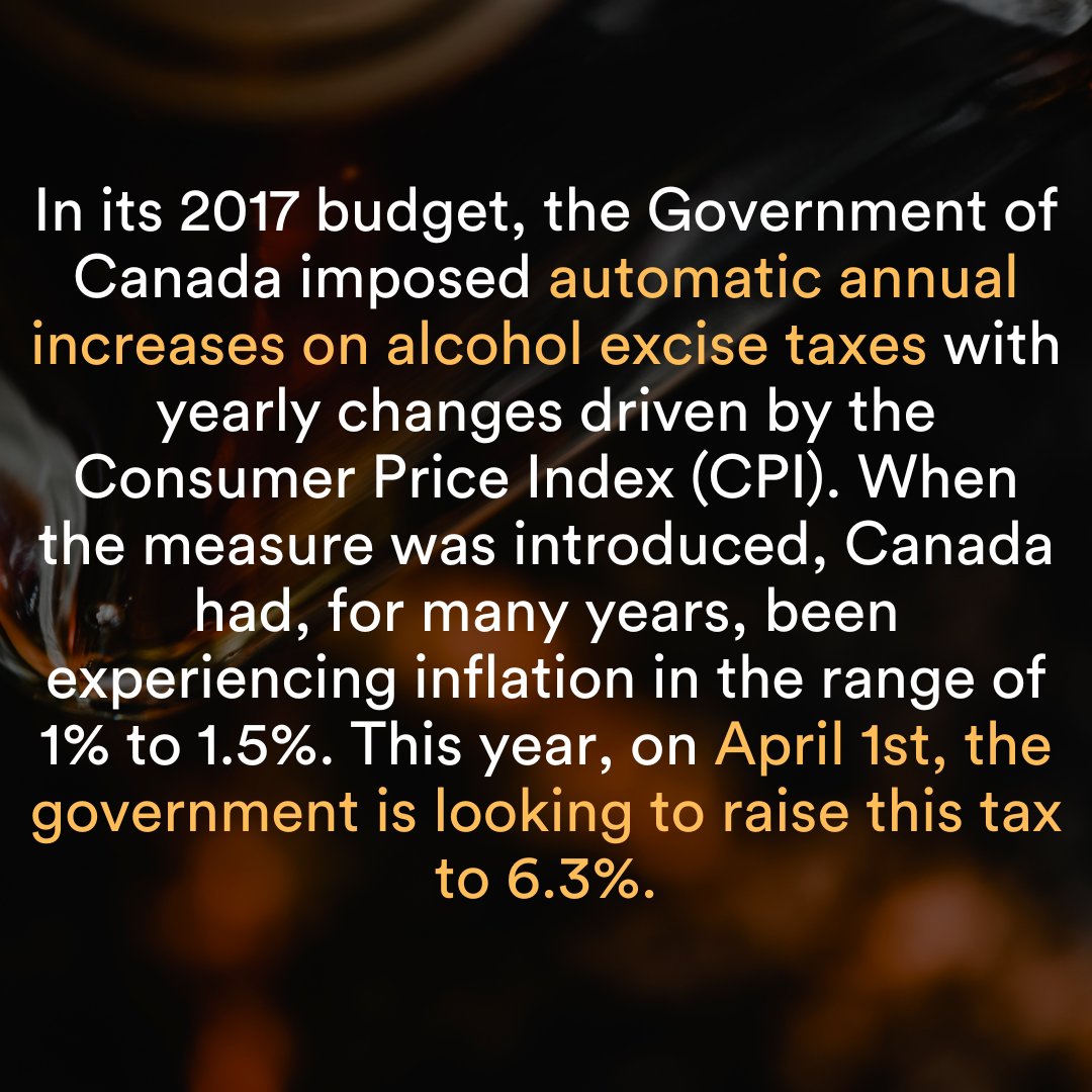 SpiritsCanada's tweet image. On April 1st, the Federal Gov't is set to drive their biggest-ever alcohol tax increase on Canadians by 6.3%. Canadians simply cannot afford this increase. It's time to #PushPause on the escalator tax, and we need your action. Join the campaign and visit NotOnMyTab.ca