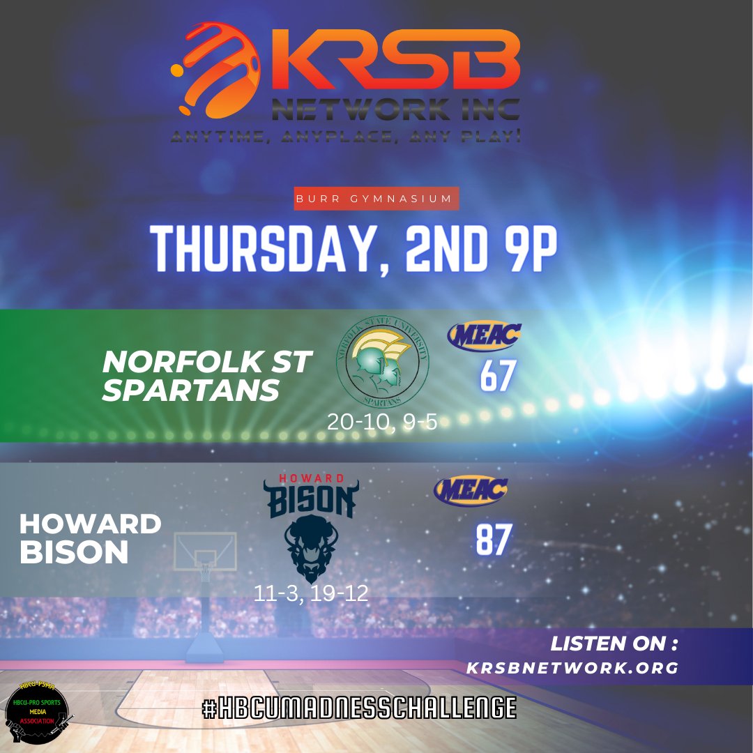KRSBroadcast's tweet photo. "Congratulations to the Howard Bison, the 2023 MEAC Regular Season Basketball Champions! A job well done from the KRSB Network to the entire Howard U. team. Keep up the great work! #HBCUMadnessChallenge #KRSBNetwork #MEACHoops πππ" https://t.co/X270Sx79XW