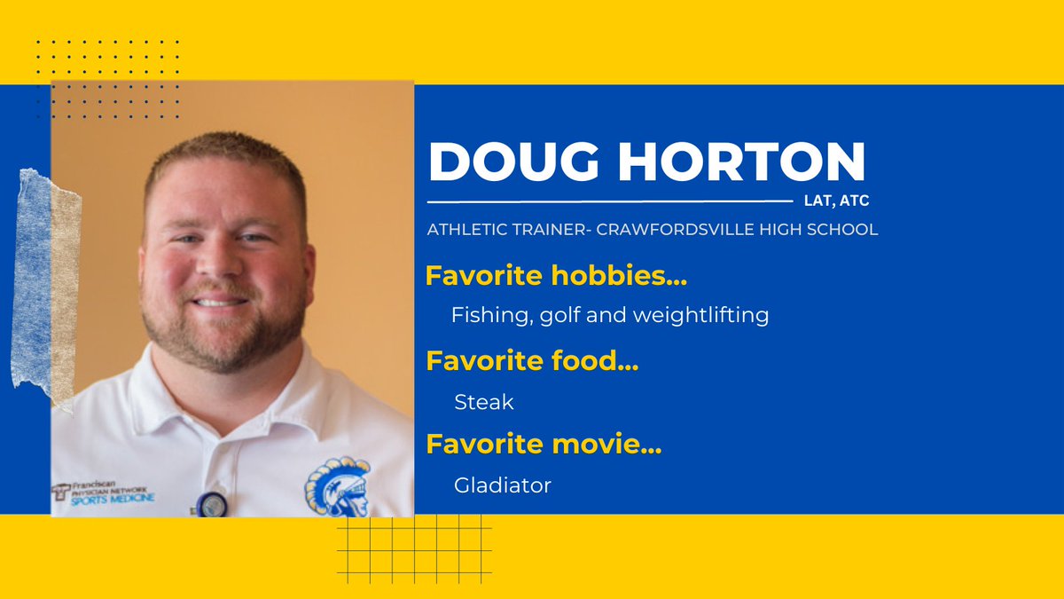 Thank you to Doug Horton for providing exceptional care to the Crawfordsville High School student-athletes!
#FranciscanHealthSportsMedicine #NATM2023 
<a href="/CHS_Sports_Med/">Crawfordsville Sports Medicine</a> <a href="/CvilleAD/">Bryce Barton</a>