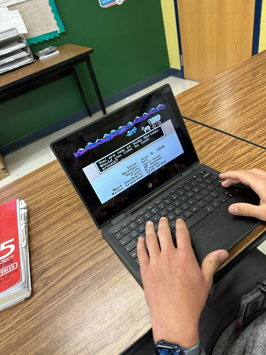 Oregon Trail day in class <a href="/SecondaryComal/">Patricia Nieto</a> <a href="/Principal_MVMS/">Angela Looney</a>