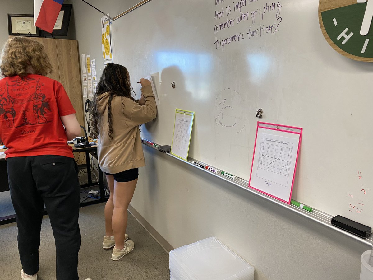 Mr_Darbonne's tweet photo. Earlier this week #MHSMath implemented some new collaborative strategies to strengthen understanding of trigonometric graphs, Give One Get One & Touch Four Walls! @2018Memorial #WICORWarriors https://t.co/Vv30NkAf4A