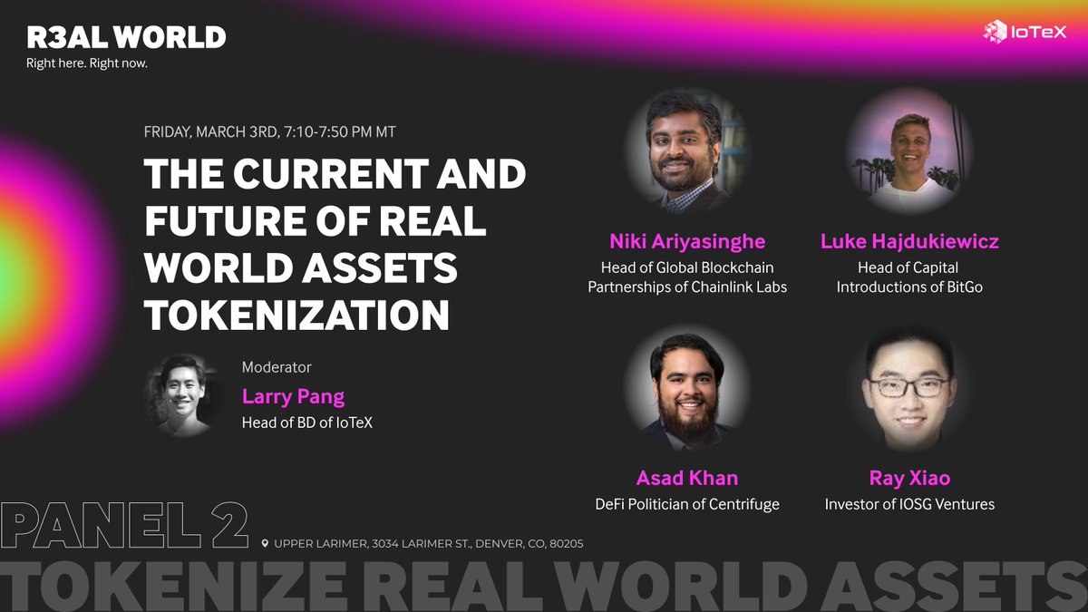 На #R3alWorld послушайте панель лидеров отрасли из <a href="/chainlink/">Chainlink</a>, <a href="/BitGo/">BitGo</a>, <a href="/centrifuge/">Centrifuge</a> и <a href="/IOSGVC/">IOSG Ventures</a>, чтоб обсудить захватывающую сферу RWA, модерируемую главой Biz Dev <a href="/iotex_io/">IoTeX</a>

Зарегистрируйтесь bit.ly/3Z2aH7c

<a href="/NikiAriyasinghe/">nariya</a> <a href="/RayXiao11/">Ray Xiao</a> <a href="/FinTech_Khan/">Asad Khan</a> <a href="/larrypang/">Larry Pang</a>
 #ETHDenver