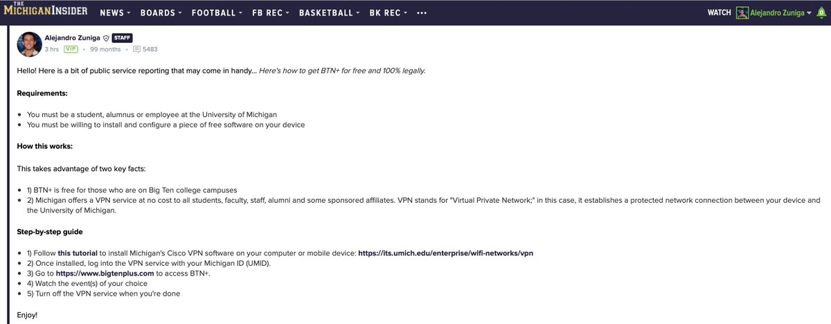 Here is how you can watch BTN+ for free and 100% legally if you are a University of Michigan student, employee or alumnus: