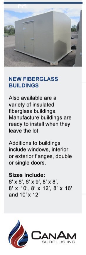 CanamSurplus's tweet photo. “Wait there’s more…” new fiberglass multipurpose buildings in several sizes are available too… contact us today. #canamsurplus #fiberglassbuilding #qualityassurance https://t.co/cFjNHifQso