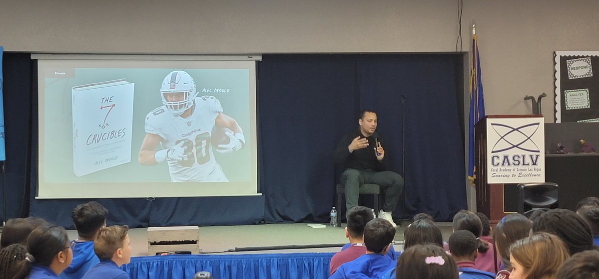 CoralAcademyLV's tweet photo. Coral Academy of Science Las Vegas Windmill and Sandy Ridge campuses welcome back our beloved @AI_XLV of the Miami Dolphins and recently published author of "The 7 Crucibles," to our campuses for Nevada Reading Week. 

Our students had a great time listening to his stories as he talked to our students about overcoming challenges in their lives through passion, perseverance, and dedication.  

Photos: https://t.co/yQy0OXzYzd

#STEM
#CASLV
#ReadingWeek
#CoralAcademy
#CASLVWindmill
#CASLVSandyRidge
#Miami
#Dolphins
#Raiders
#NFL