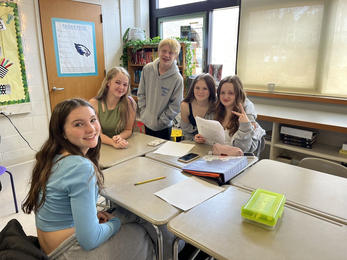 Having fun translating Shakespearean “Pop Sonnets” in room 230! Getting ready to read, “A Midsummer Night’s Dream.” Trivia winners will be posted soon!🎭🎶 <a href="/hopedalejshs/">Hopedale Jr-Sr HS</a> <a href="/DerekAtherton1/">Derek Atherton</a> <a href="/hgriffinhhs/">Heather Griffin</a> <a href="/kcrebasehps/">Karen Crebase</a>