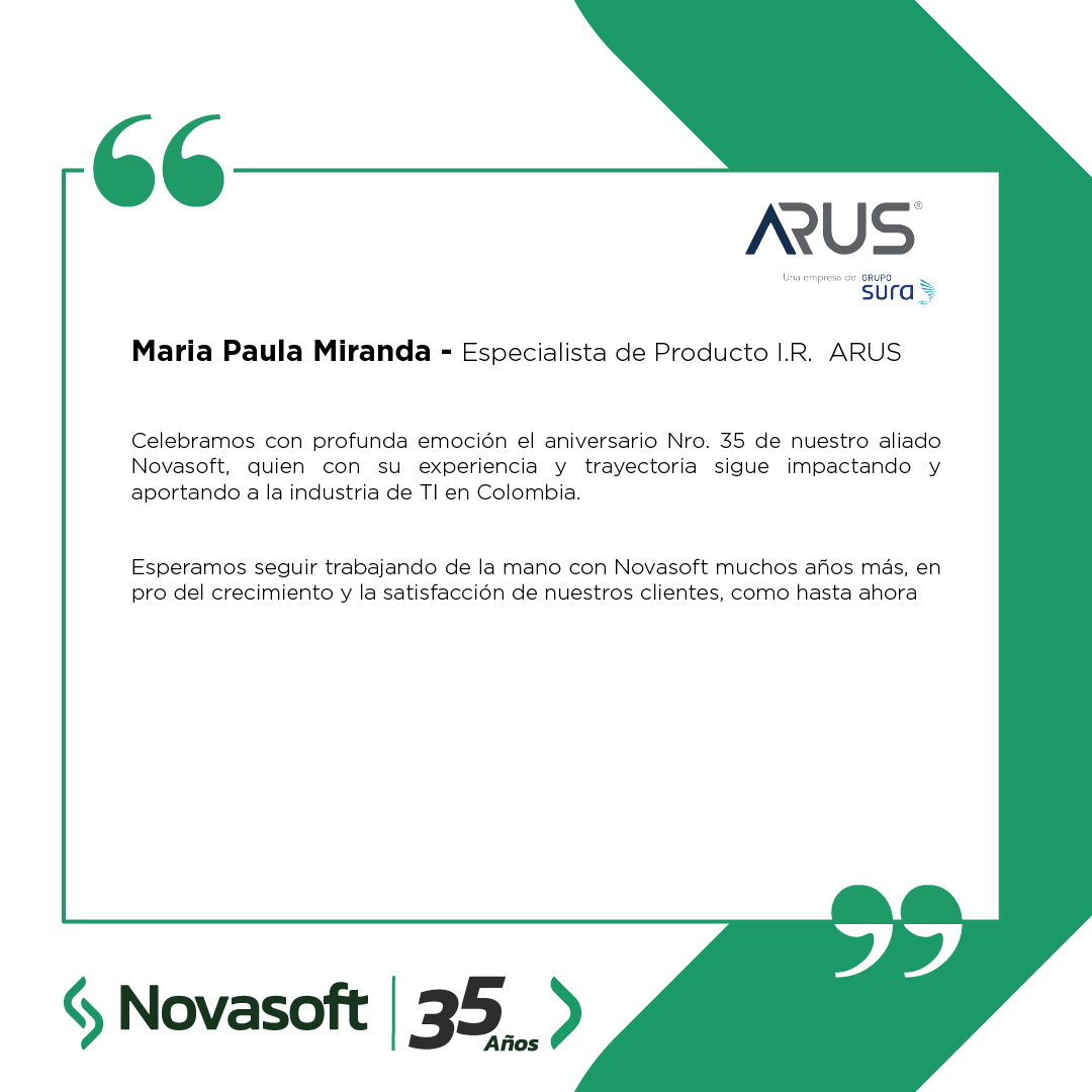 Novasoft_Col's tweet photo. #35AñosNovasoft | #nuestrosaliadosestrategicos

María Paula Miranda - Especialista de Producto I.R. ARUS https://t.co/wleLAofSXw