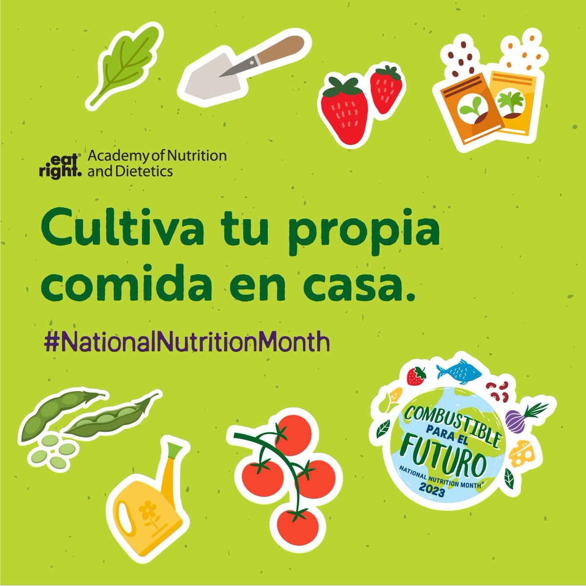 DTA_Listens's tweet image. Cultiva tu propia comida en la huerta.

Una buena forma de enfocarse en la sostenibilidad es comenzar a cultivar alimentos en una maceta o en el patio de la casa.

Recomendaciones para comenzar: sm.eatright.org/contnrgarden

#NationalNutritionMonth #SNAPEd