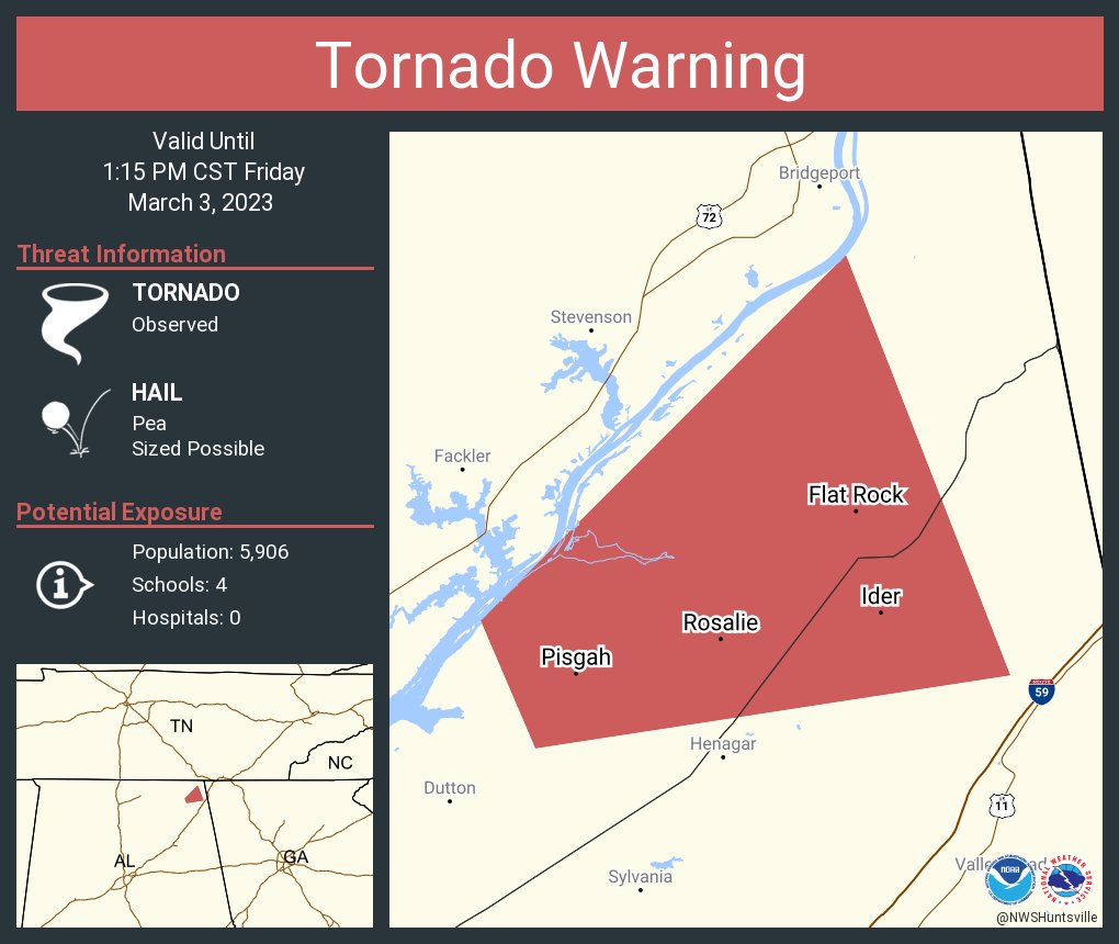 NWS Tornado on Twitter "Tornado Warning continues for Ider AL, Pisgah AL and Flat Rock AL until